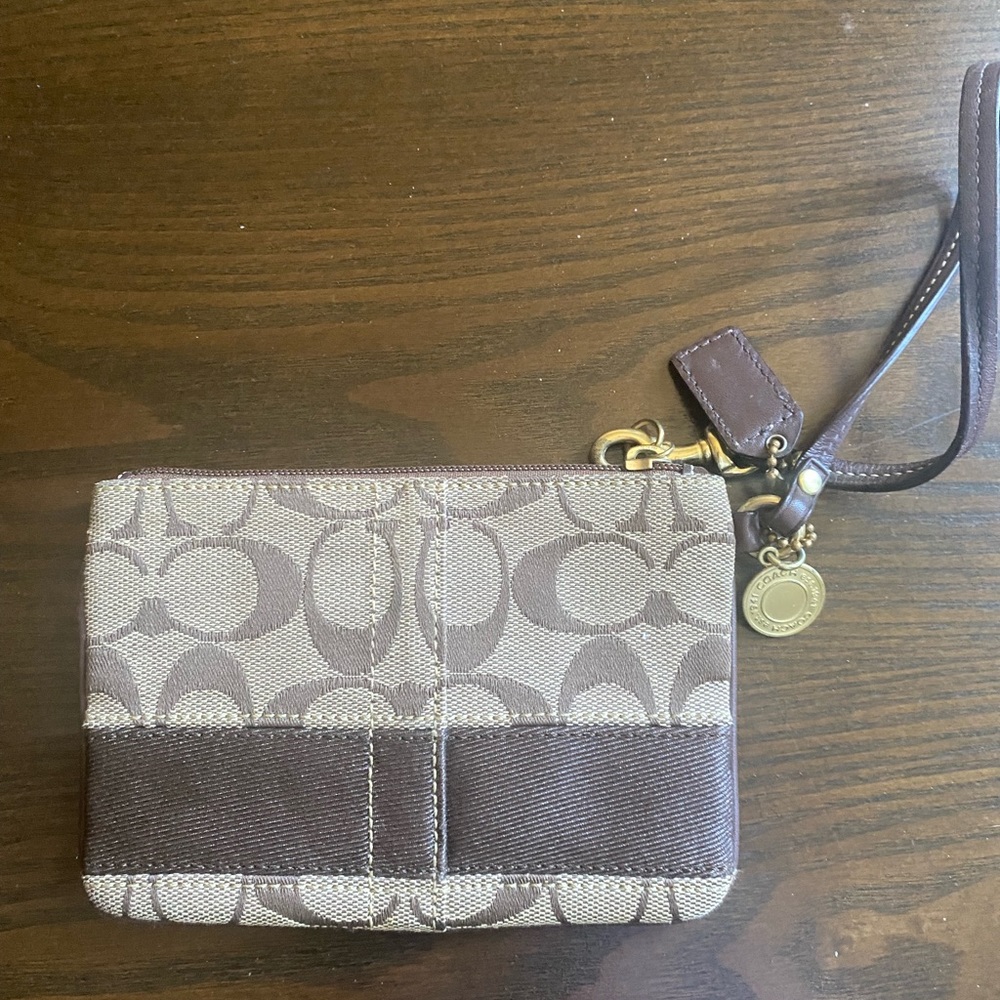 Brown and Tan coach wristlet